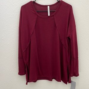Forgotten Grace knit oversized raglan sleeve top NWT size Small burgundy co…
